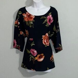 West Kei Navy Floral Blouse with Versatile Tie Waist XXL
